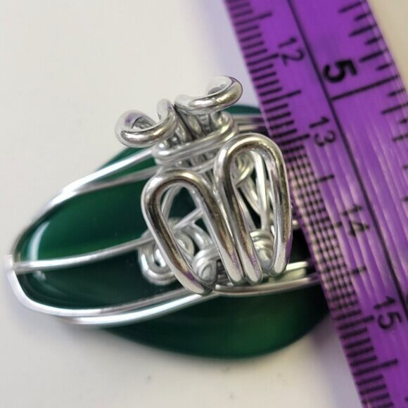 Green Onyx Pear Shape ring Gemstone Adjustable Band Handmade Semi Precious Ring - Picture 5 of 9